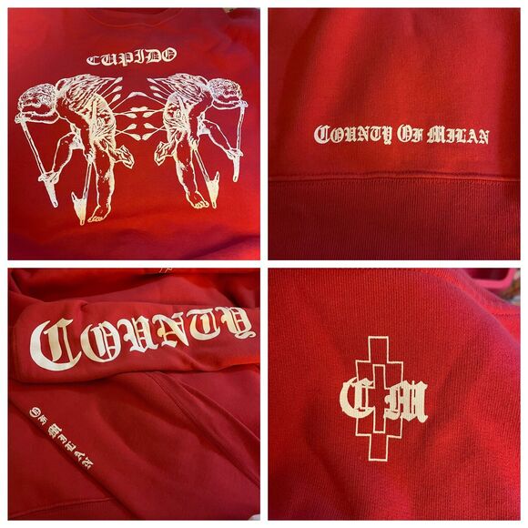 Marcelo Burlon Cupido Tattoo Graphic Red Cotton Pullover Sweatshirt NWOT Size S - Picture 8 of 10